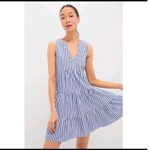 Pomander Place Blue and White Stripe Sleeveless Cotton Poplin Kenzo Dress XL